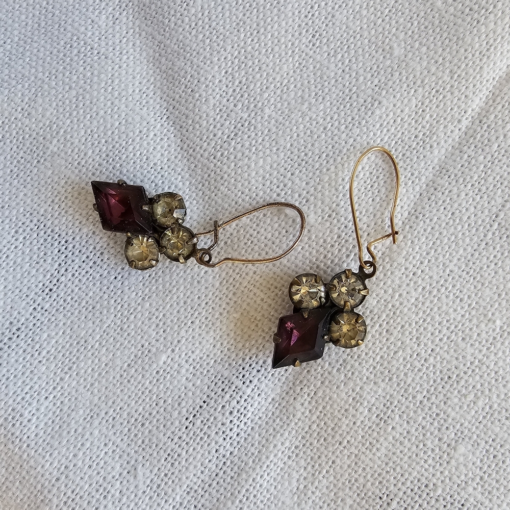 C. 1870-1890s Antique Rare Victorian French Paste Gemstone Earrings.